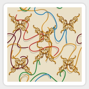 Gold butterfly, colorful ribbons Sticker